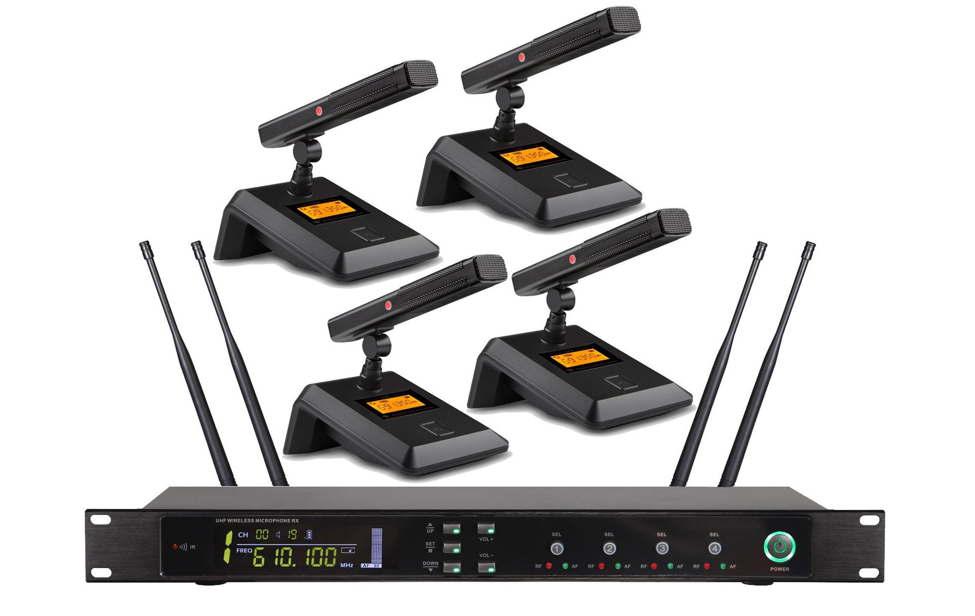 无线一拖四U段可调频会议手持头戴领夹TE-U1940