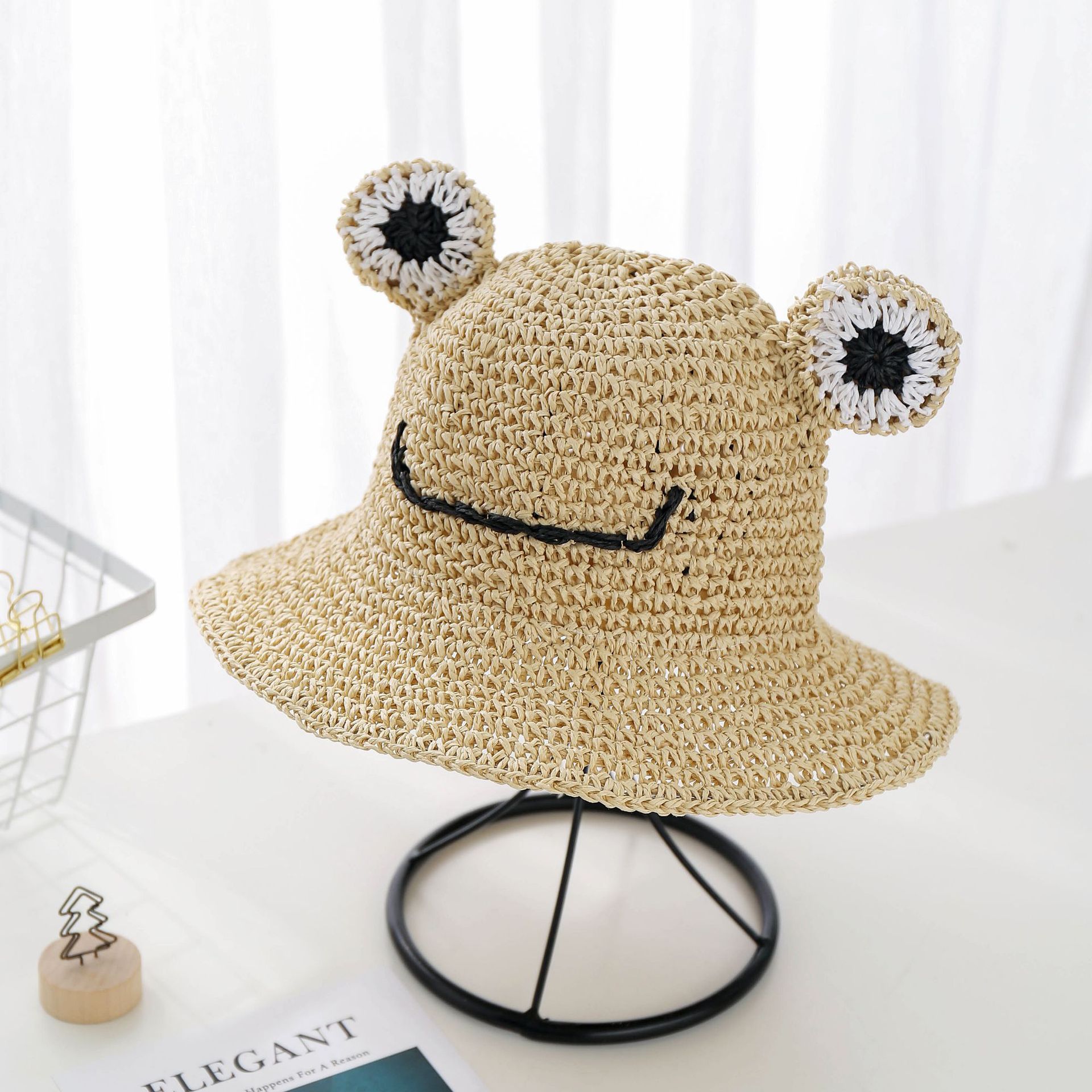 Summer Models Hand-knitted Frog Straw Hats Boys And Girls Students Sun Hats Children Sun Hats display picture 7