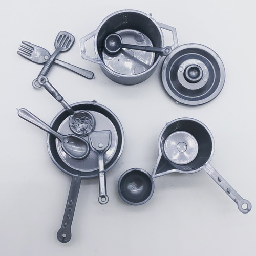 DOLLHOUSE miniature food toy scene model small rag doll house BJD accessories mini pots and pans 10-piece set