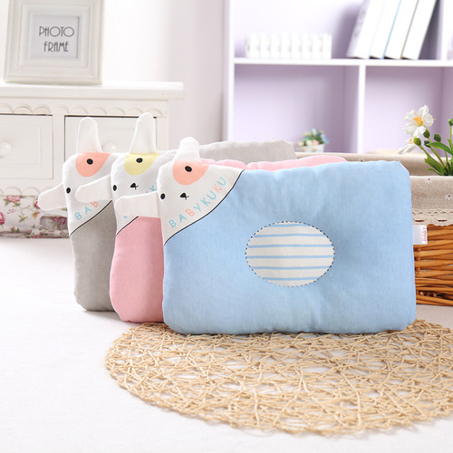 Baby Pillow Pure Cotton Newborn Anti-Tilt Head Shaping Pillow Combed Cotton Cartoon Baby Pillow All-Season Universal