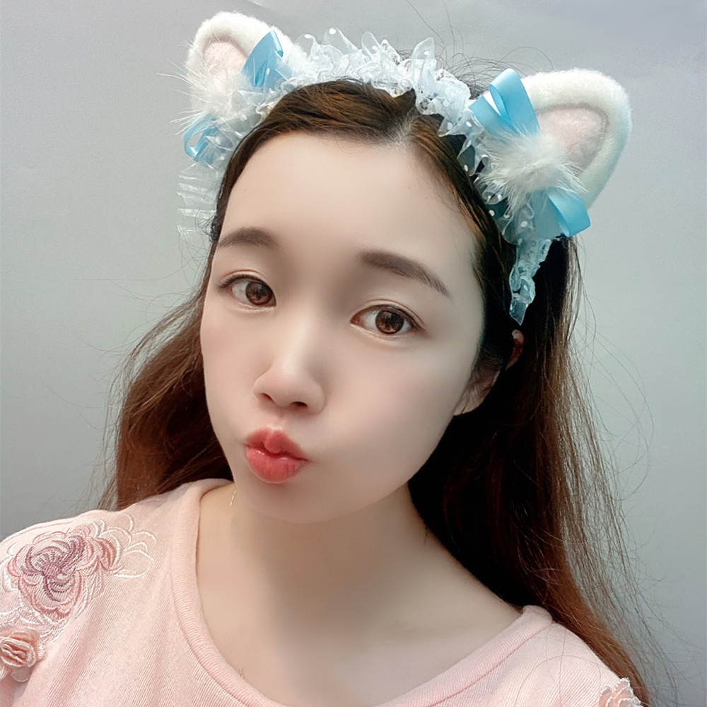 Cute Cat Ears Lace Headband display picture 2