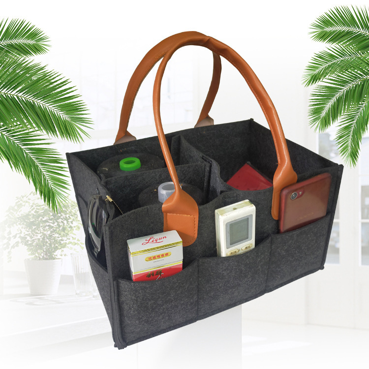 Leather Handle Diaper Storage Bag Home Finishing Felt Storage Bag Maternal and Infant Products Felt Diaper Storage Bag