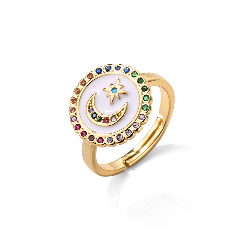 Fashion Oil Drop Moon Star Micro-inlaid Color Zirconium Opening Ring display picture 4