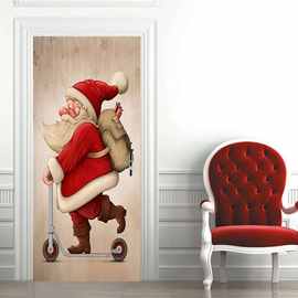 创意3D门贴翻新自粘贴纸装饰卧室客厅墙贴门贴圣诞老人跨境货源