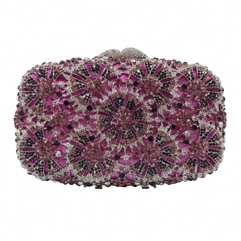 Túi clutch nữ đính đá kim loại cầm tay dự tiệc 17.5x5x11 cm — Màu đỏ, Màu tím, Màu xanh lá, Màu xanh lam chi tiết 13