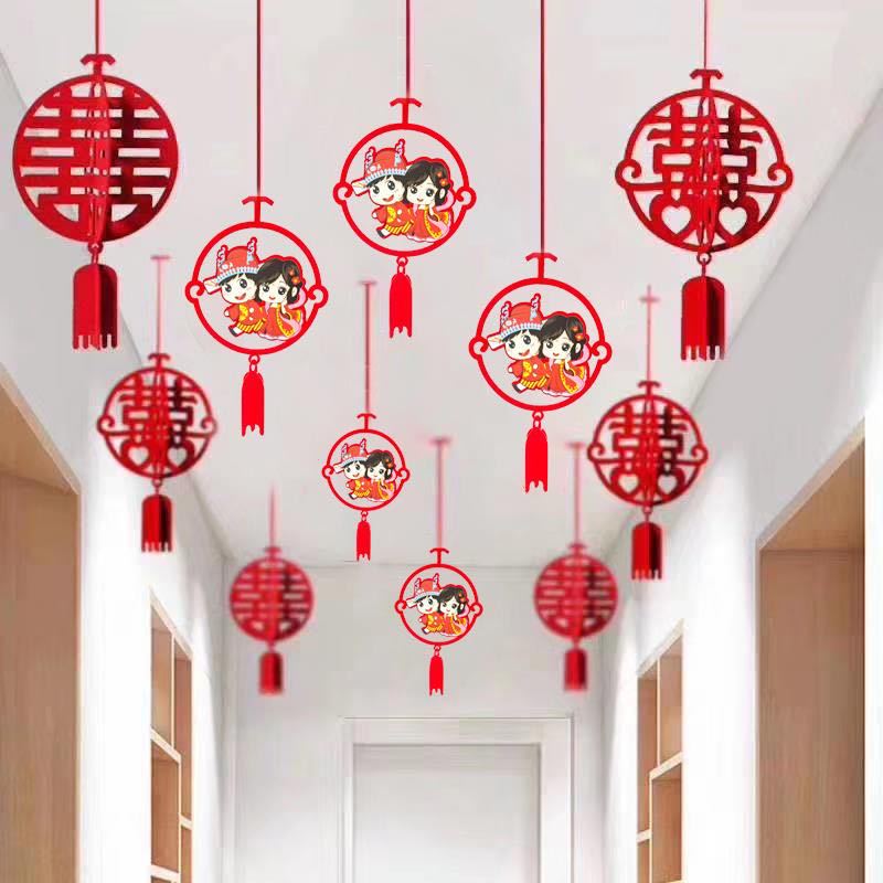 网红彩色立体吊坠挂件婚礼婚房卧室走廊创意喜字装饰套餐婚庆用品