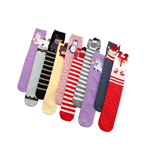 Children's knee-high socks, pure cotton ankle socks for girls and boys, seasonal socks with 3D cartoon designs