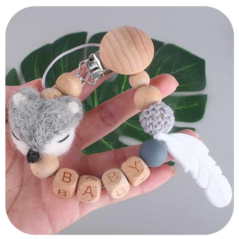Bebé haya chupete clip de dibujos animados zorro juguete bebé calmante silicona pluma mordedor chupete cadena anti-perdida