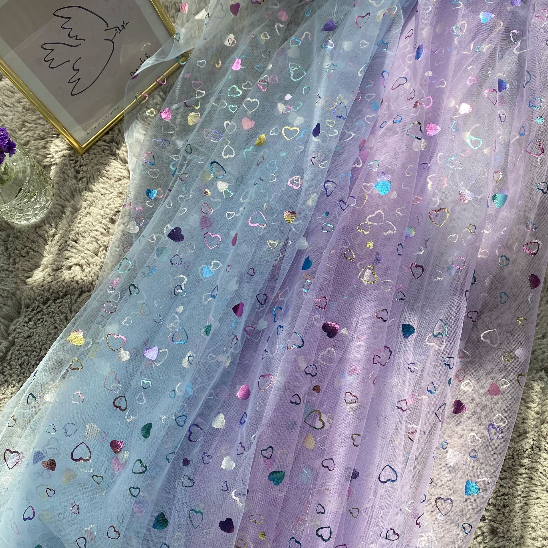 Paño de malla amor bronceado película color melocotón corazón malla ropa para niños Hanfu Lolita mantel tela del Hilado en stock