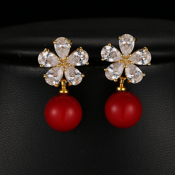 Cute fashionable elegant earrings pearl with zircon