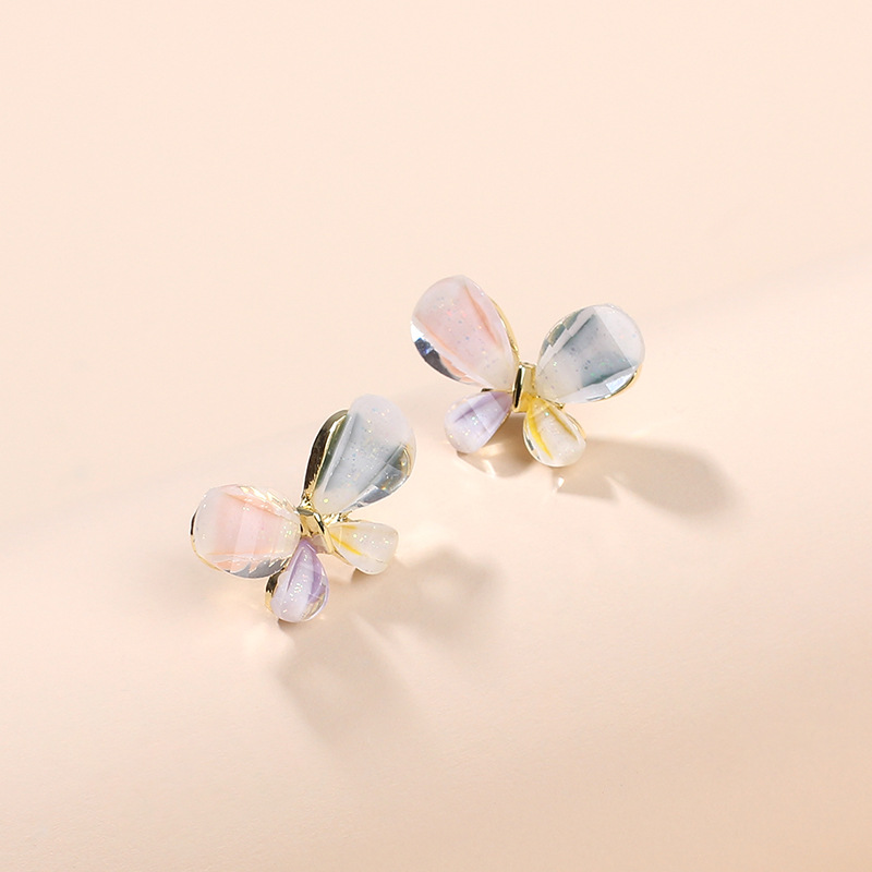 Korea Dongdaemun Mode Farbe Glas Diamant Ohrringe Mode Schmuck Süße Wilde Schmetterling 925 Silber Nadel Ohrringe display picture 2
