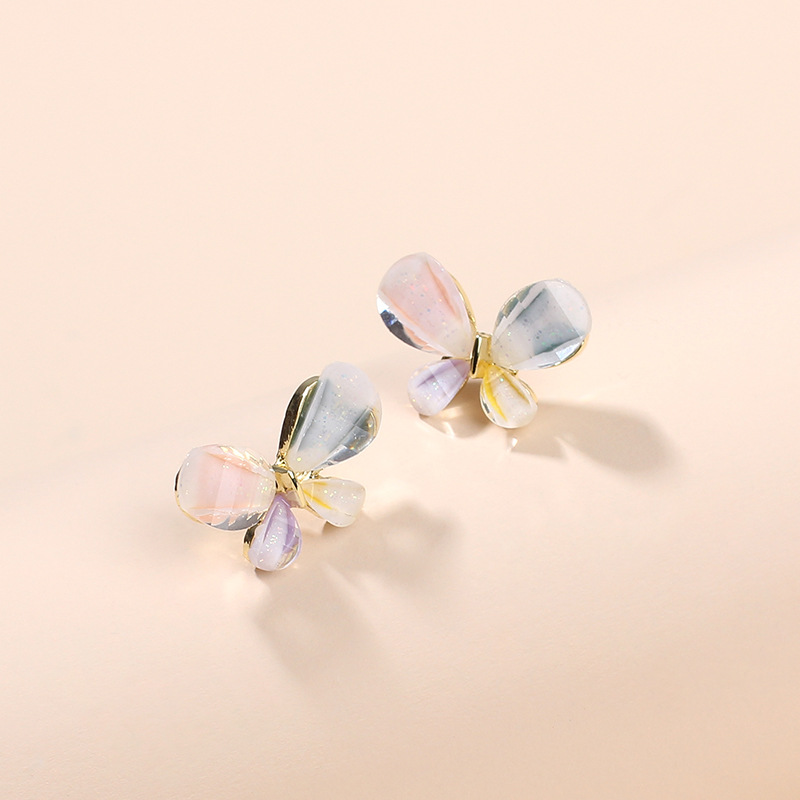 Korea Fashion Stained Glass Rhinestone Earrings Popular Jewelry Sweet Butterfly Silver Earrings Wholesale Nihaojewelry display picture 2