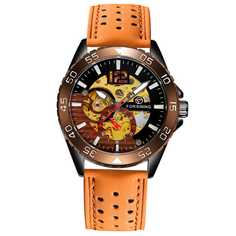 Forsining/fusini hombres correa de cuero reloj de negocios reloj mecánico automático casual reloj hueco 8180