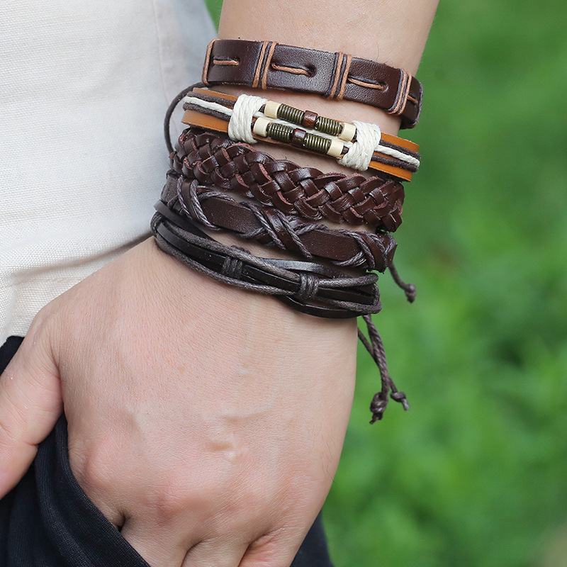 Hip-hop Fashion Accessories Retro Woven Multi-layer Diy Suit Cowhide Bracelet display picture 5