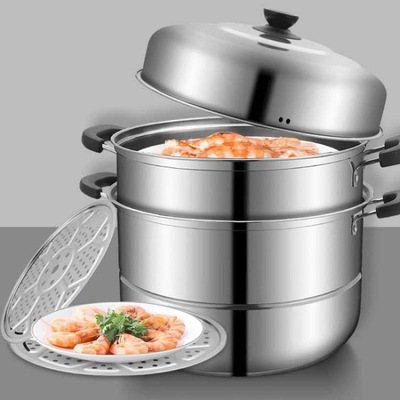 steamer thickening Stainless steel three layers thickening multi-storey steamer Steamed buns Household 12 Gas stove Cookware