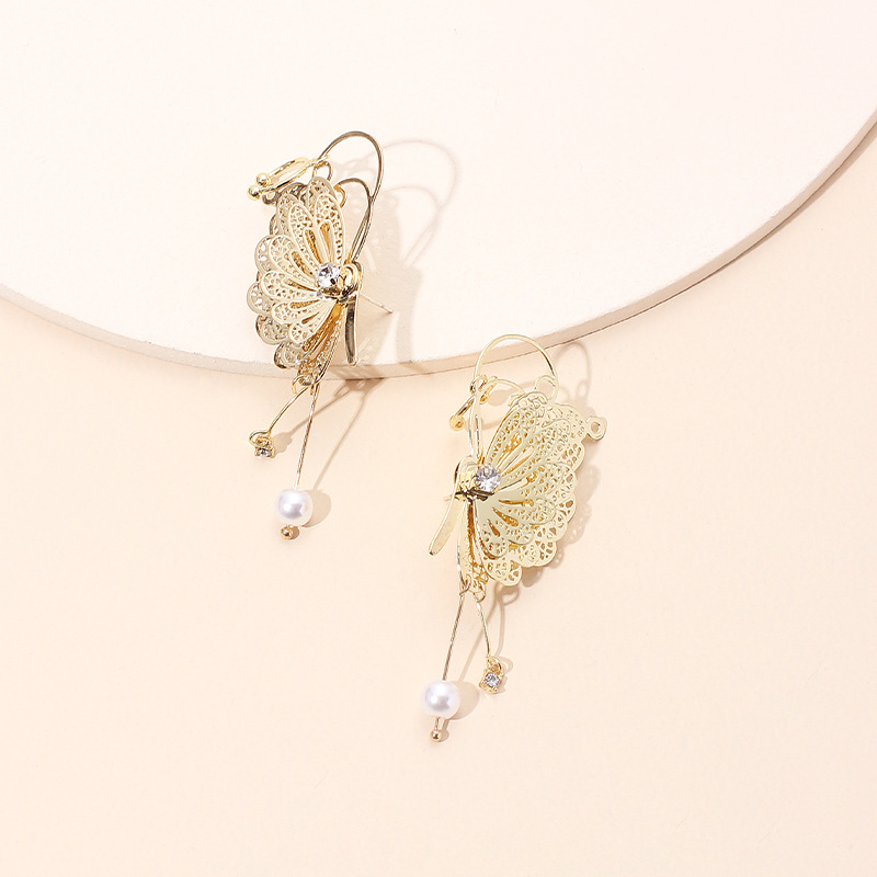 13g Weight Earrings Classification Wedding, Travel Occasion Women'S Gender Simple Style Style Gold Color Fashion New Trendy Fairy Three-dimensional Butterfly Ear Clip Without Pierced Earrings Tassel Earrings Ear Bone Clip Wholesale Nihaojewelry 2