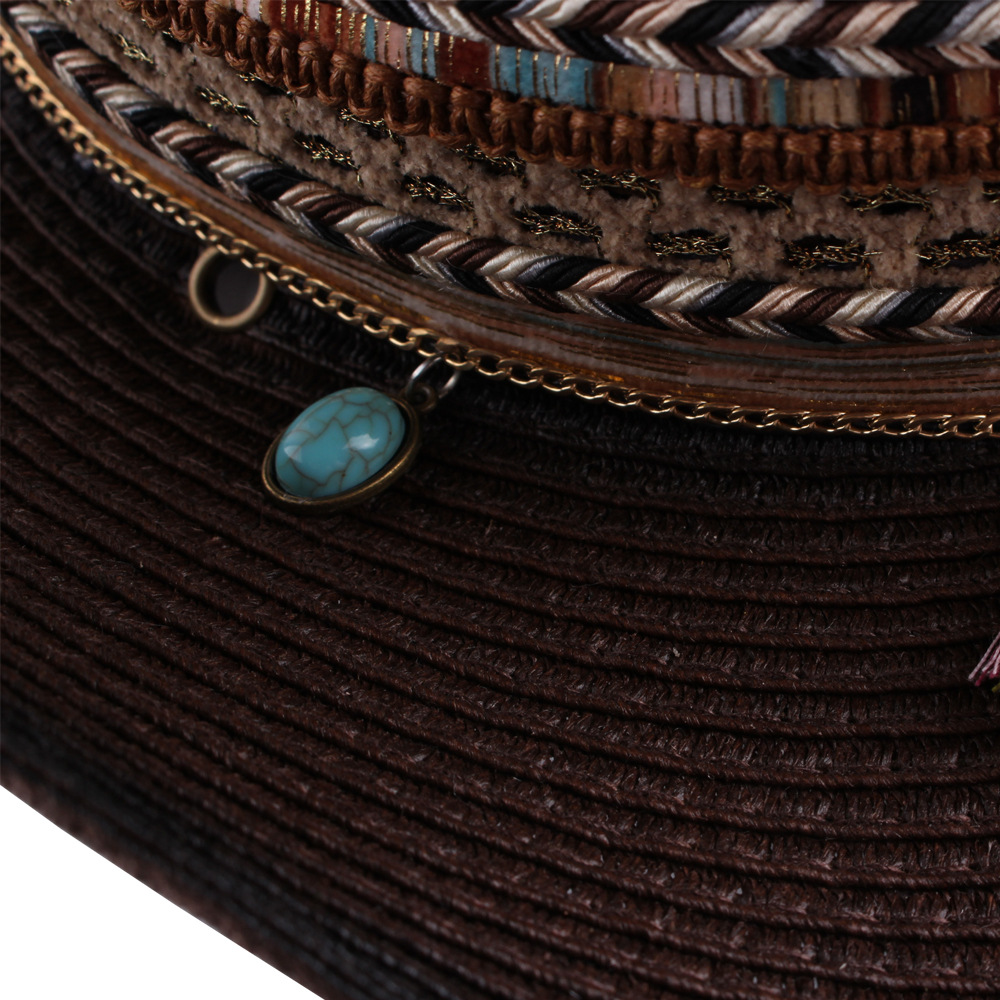 Sombrero de paja de mezclilla occidental curling sombrero de ala grande sombrero de sol de verano de las mujeres sombrero de Sol de paja casual