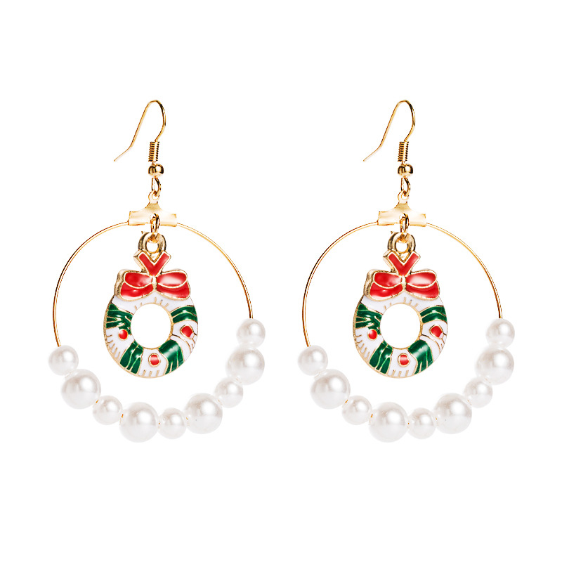 Fashion  Big Circle Pearl Christmas Earrings display picture 6