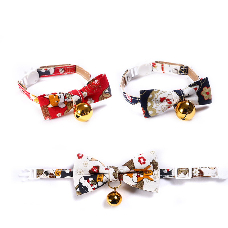 Gatos de ganancia ajustables perros de lazo de mascota collar de campana arco gatos perros collar general estilo japonés y coreano