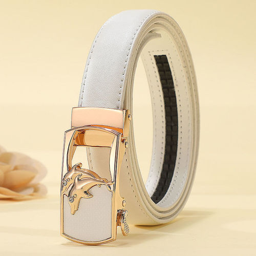 【True Leather Warranty for 3 Years】Women's Genuine Leather Belts, Fashionable Automatic Buckle Waist Belts, Korean Style Student Pants Belts