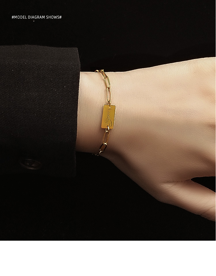 Koreanische Weihnachts Schmuck Im Ins-stil Mode Nische Lucky Brief Quadratisches Marken Armband Edelstahl 18 Karat Gold E104 display picture 13