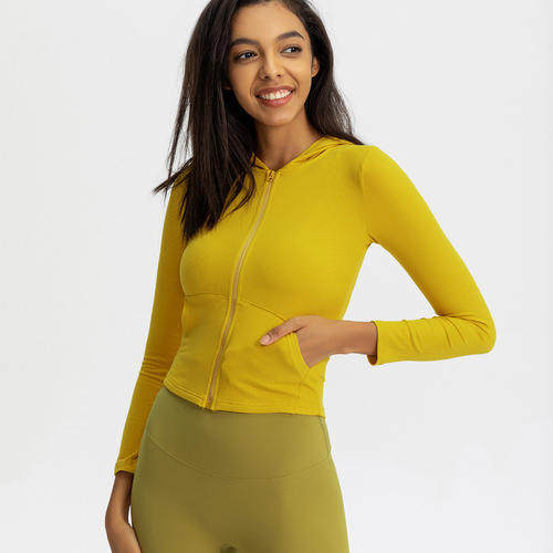 Sports coat women's slim tight elastic quick-drying yoga wear running top long-sleeved fitness wear