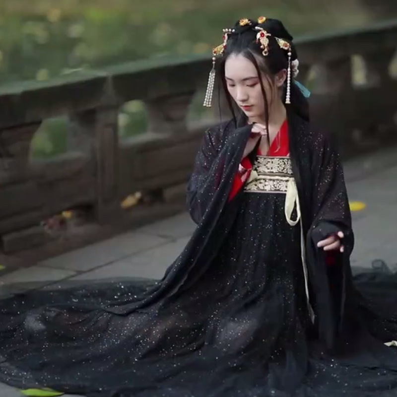 【月夜】成人汉服对襟齐胸襦裙大摆重工刺绣渐变女装仙气飘逸
