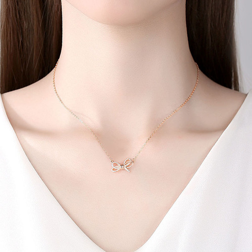 s925 sterling silver flash diamond bow necklace women's new trendy neck chain cold style design ins clavicle chain gift