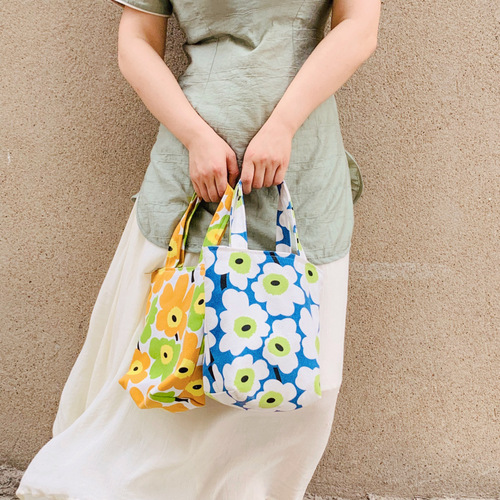 Cartoon Cute Dog Canvas Bag Coin Bag Plain Lunch Box Lunch Bag Casual Large Capacity Wrist Handbag Wholesale
