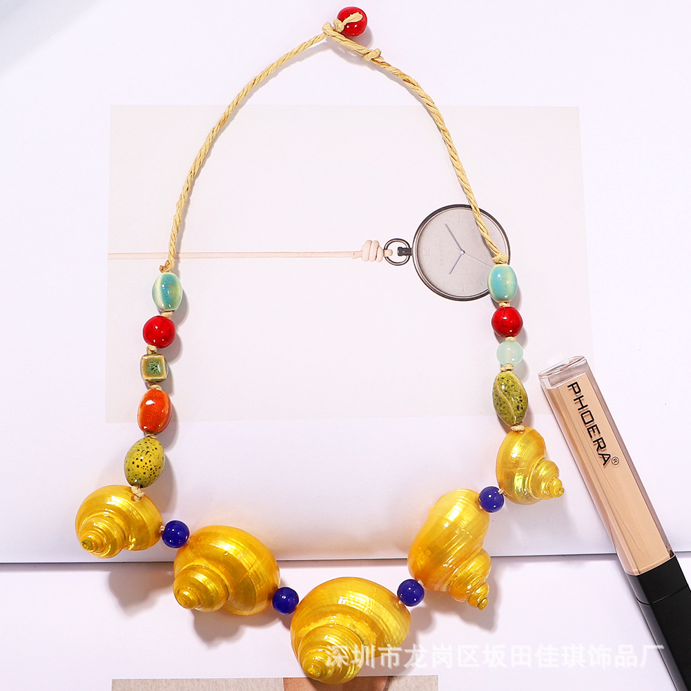 New Holiday Style Creative Fashion Exaggerated Hand-woven Colorful Round Bead Conch Necklace·wholesale display picture 6