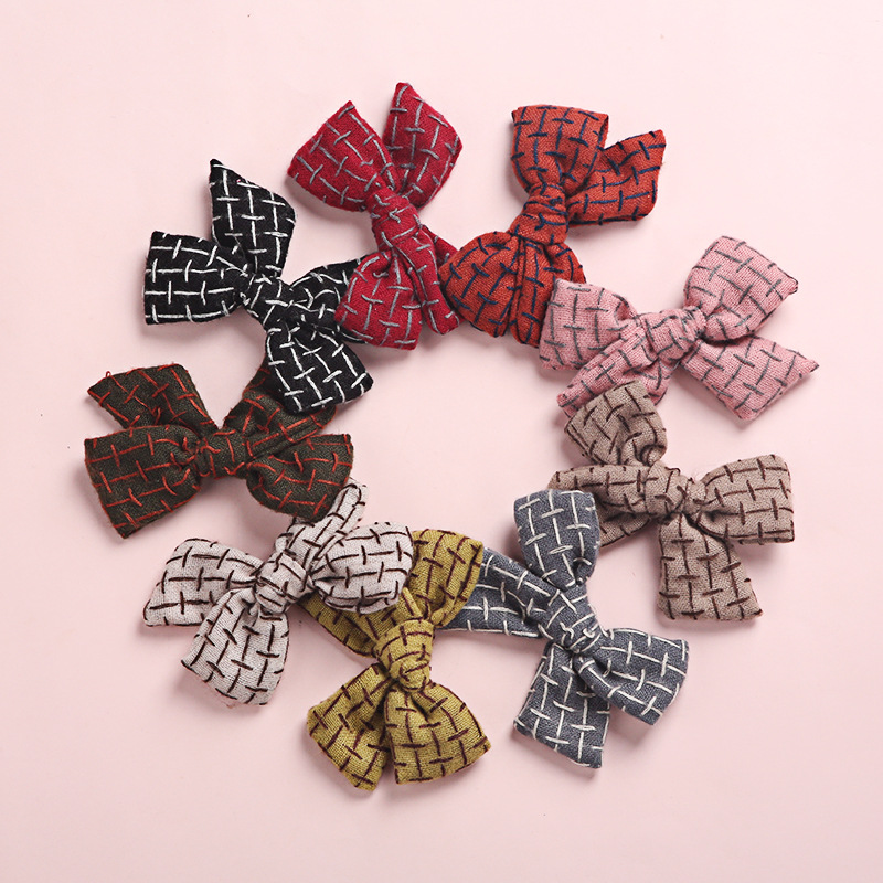 Creative 9 Colors Imitation Cotton And Linen Bow Children's Hairpin display picture 4