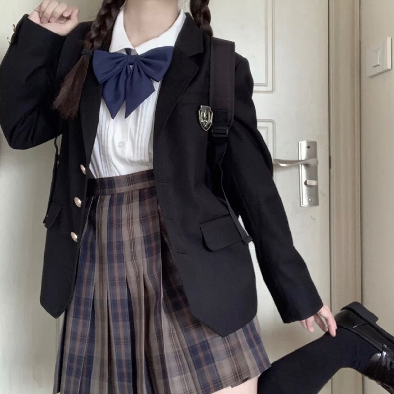 厂家直销原创jk西装外套女学生日系中长款西服学院风黑色绀色制服