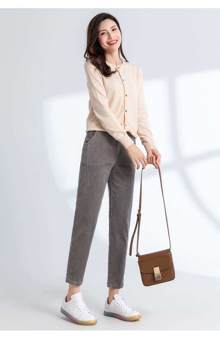 Quần culottes nữ ống rộng nhung kẻ dáng harem — Màu đen chi tiết 12