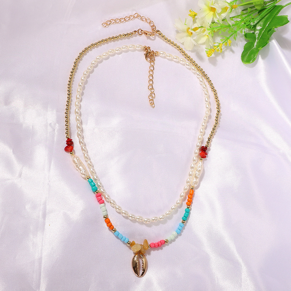 Fashion Beads Gravel Metal Shell Pendant Gold Round Bead Necklace Bohemian Style Necklace display picture 6