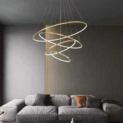 Light extravagance Living room lights villa Thermocline Penthouse floor In the building a chandelier Stainless steel ring Hollow Restaurant Northern Europe lamps and lanterns