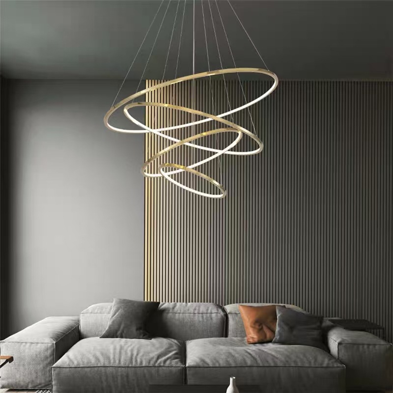 Light extravagance Living room lights villa Thermocline Penthouse floor In the building a chandelier Stainless steel ring Hollow Restaurant Northern Europe lamps and lanterns