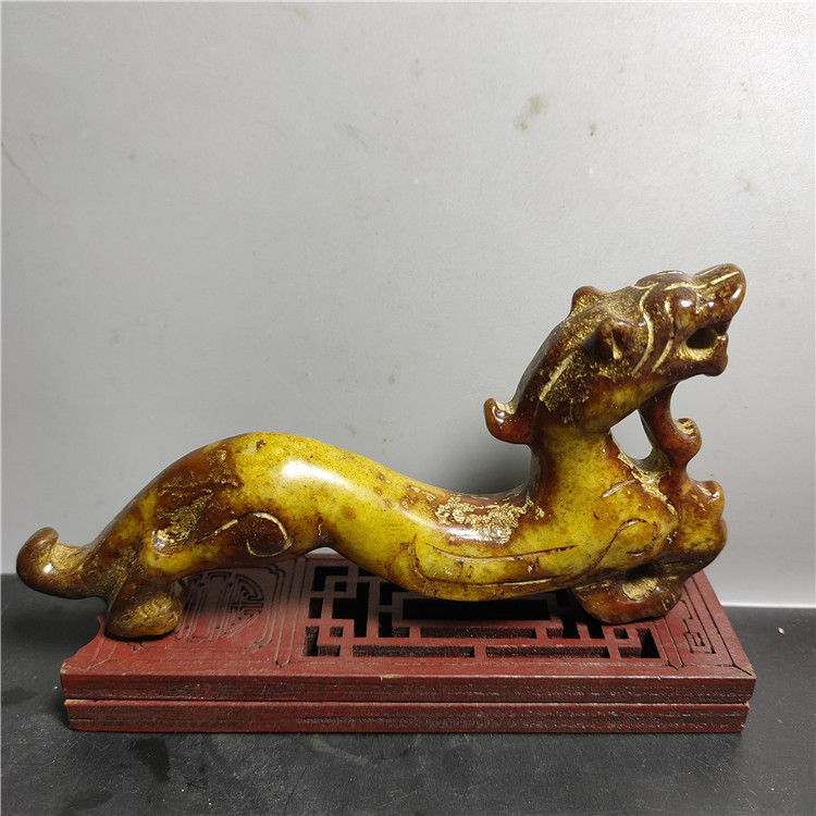 供应古玩杂项仿古做旧工艺品岫玉玉龙戏珠生肖龙古风摆件批发