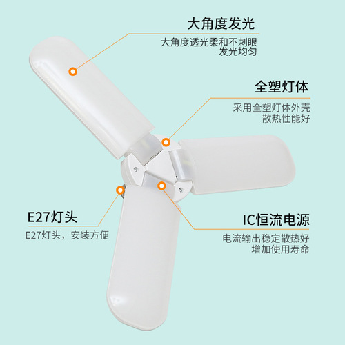 新款可折叠LED三叶灯e27螺口家用叶子灯跨境外贸高亮三叶灯泡