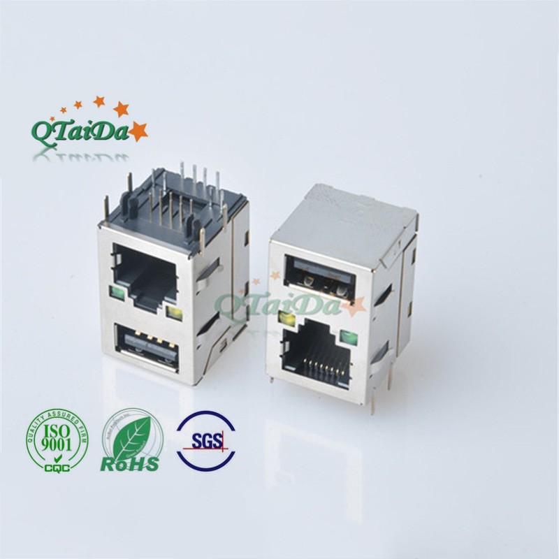 RJ45连接器180度直插立式千兆网口带灯带滤波器带变压器网络接口-阿里巴巴