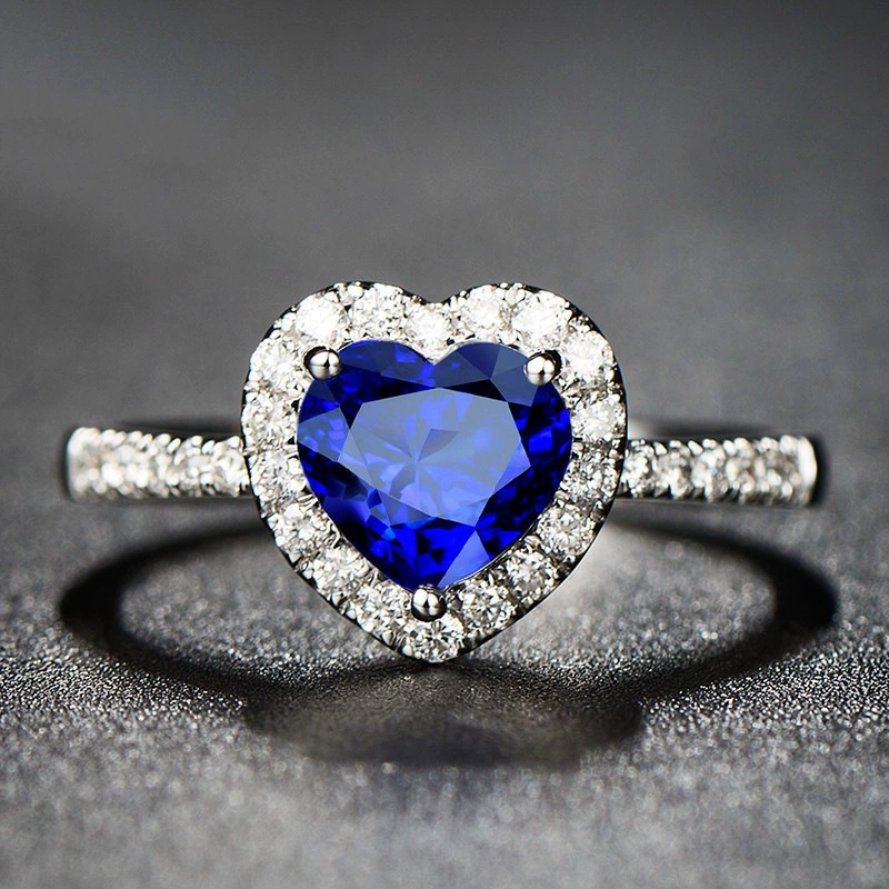 Silver accessory, sapphire ring with stone, Aliexpress, European style, with gem