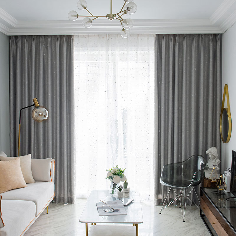 北欧简约现代钻石麻提花星星窗帘卧室客厅儿童遮光窗帘布料可定制