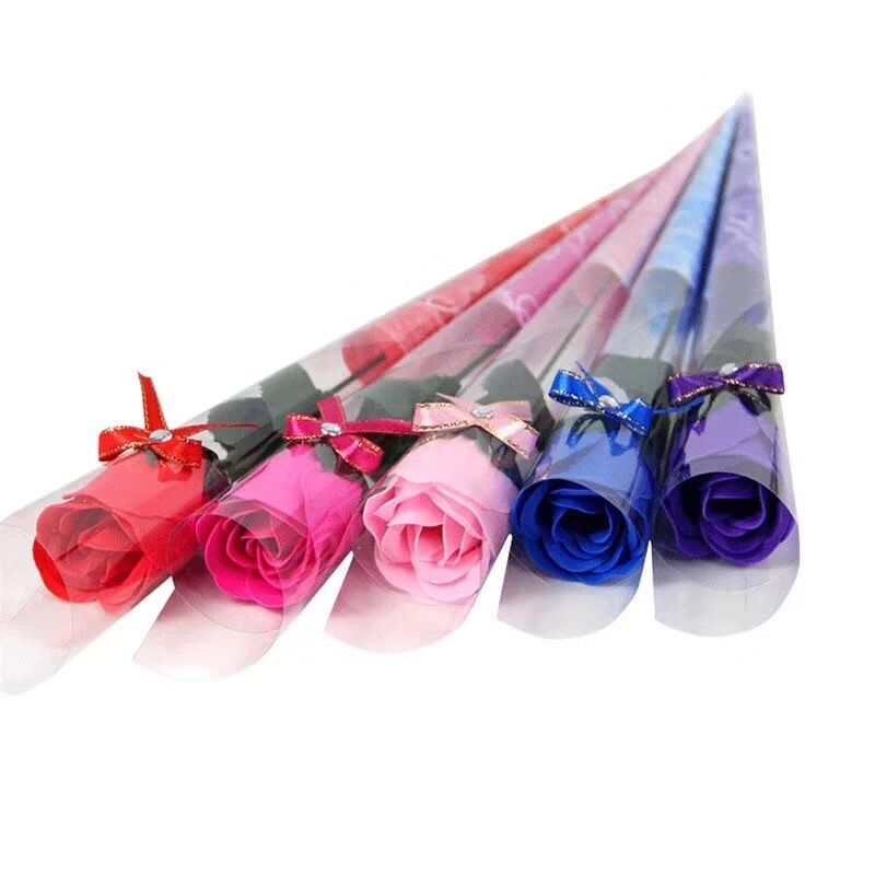 Soap Flower Single Stem Rose with Rose Reel Love Valentine's Day Single Factory Color Printing Small Lover Wholesale Knot Rose