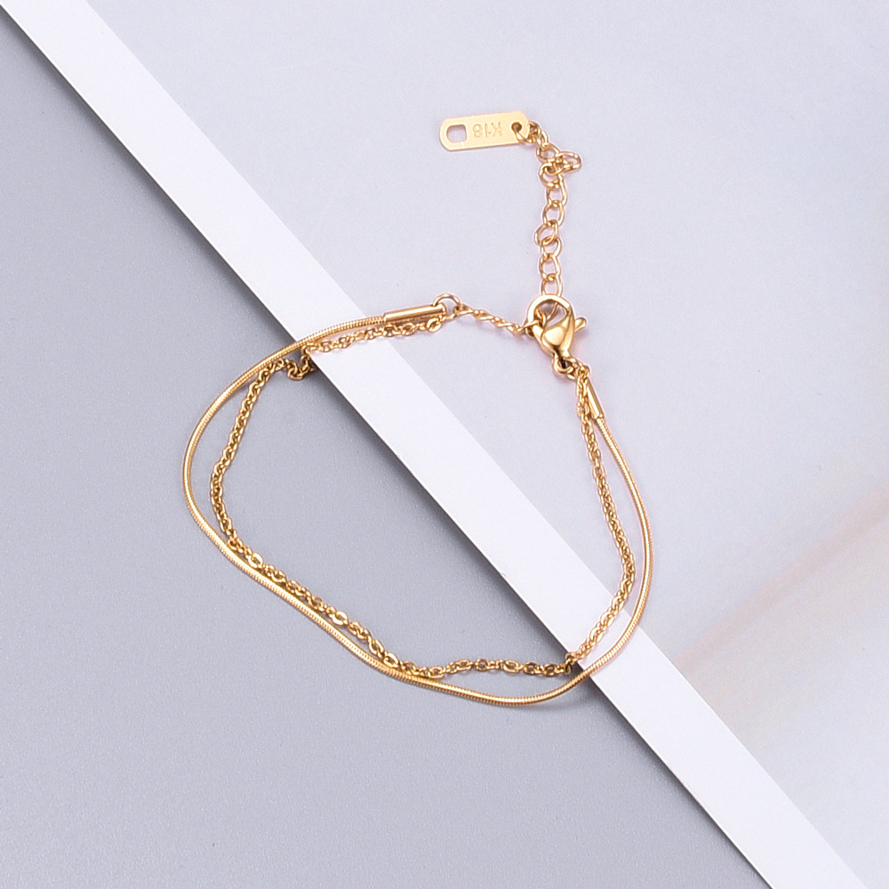 Korean simple titanium steel rose gold short design multi-layer anklet