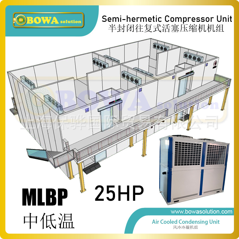 25P风冷低温冷冻机组为超市各类低温冷柜和冷冻展示柜等提供冷源