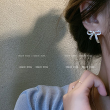 韓國東大門閃鑽蝴蝶結耳環鑲鋯石氣質個性耳釘女ins風高品質耳飾