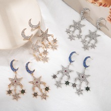 女式韓版時尚氣質耳環星星月亮耳墜鑲鑽耳飾新款滿鑽耳釘一手貨源