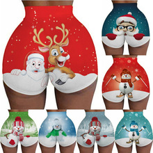 欧美速卖通爆款女圣诞运动打底短裤提臀瑜伽裤大码厂家直销
