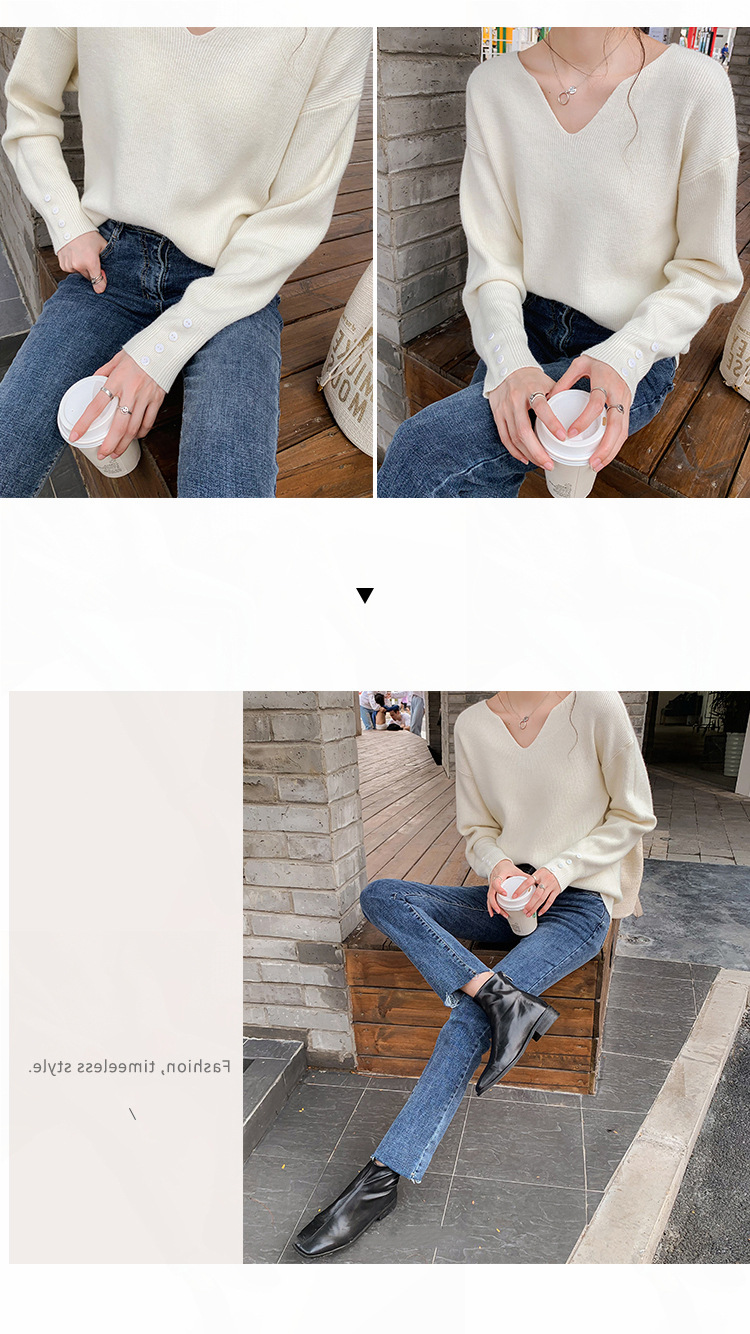 315g Weight Long Sleeve Sleeve Length Pullovers Placket Type Regular Sleeve Sleeve Type Cotton, Polyester Fabric Type Ordinary Model (50cm <Length ≤ 65cm) Top Length Pullovers, Sweater Tops Type V Neck Neckline Loose Fit Type Solid Color Pattern Women's Gender Temperament Commuter, Commute style Style Printing, Collage Stitching Craft Fashionable Loose Long Sleeve V-Neck Knitwear Casual Base Layer Sweater Women's Comfortable Autumn Winter Leisure Knitted Top 7