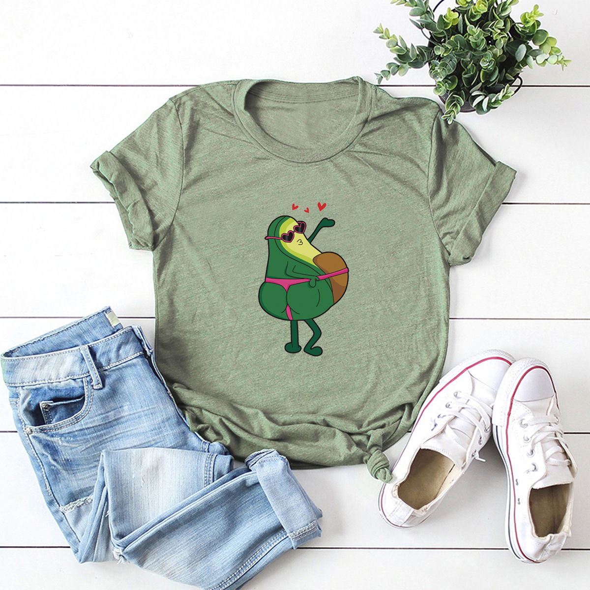 comfortable and funny avocado love short-sleeved T-shirt  NSSN1460