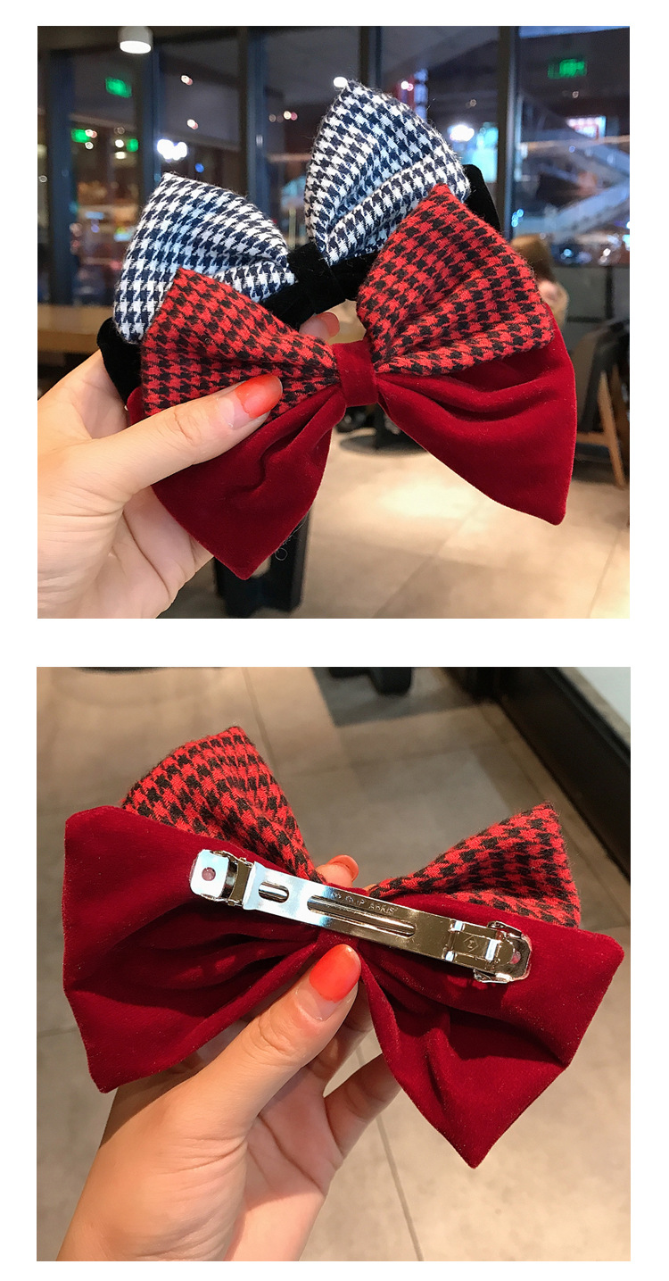 Simple Velvet Plaid Big Bow Hairpin display picture 4